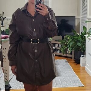 Babaton Brown Faux Leather Shirt